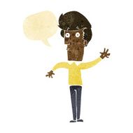cartoon nervous man waving with speech bubble N3