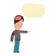 cartoon clever man pointing with speech bubble