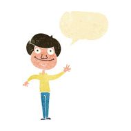 cartoon happy man waving with speech bubble N7