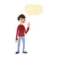 cartoon waving man with speech bubble N7