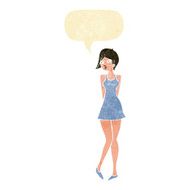 cartoon pretty woman in dress with speech bubble N9