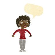 cartoon woman shrugging shoulders with speech bubble N93