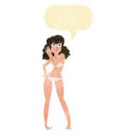 cartoon pretty woman in bikini with speech bubble N2