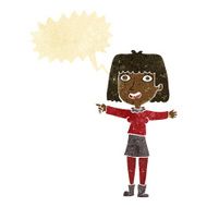 cartoon happy woman pointing with speech bubble N13