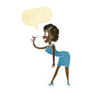 cartoon woman with drink speech bubble
