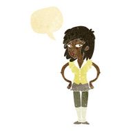 cartoon pretty woman with hands on hips speech bubble N4