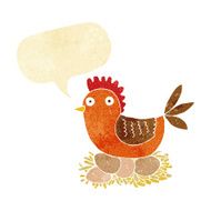 cartoon hen on eggs with speech bubble