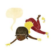 cartoon woman floating with speech bubble