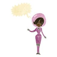 cartoon space woman with speech bubble N5