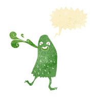 cartoon funny slime monster with speech bubble