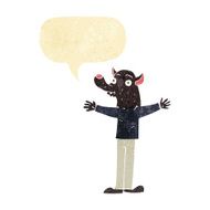 cartoon friendly werewolf with speech bubble N2