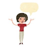 cartoon woman shrugging shoulders with speech bubble N96