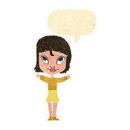 cartoon woman with open arms speech bubble N18