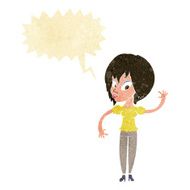 cartoon woman waving with speech bubble N64