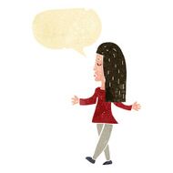 cartoon woman shrugging shoulders with speech bubble N97