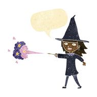 cartoon witch girl casting spell with speech bubble N3