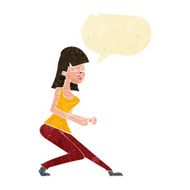 cartoon crazy dancing girl with speech bubble N2