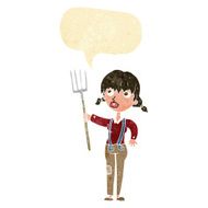 cartoon farmer girl with speech bubble N2