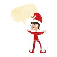 cartoon excited christmas elf with speech bubble N2