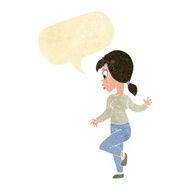 cartoon woman waving with speech bubble N65