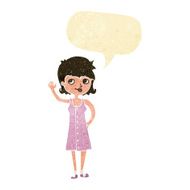 cartoon pretty woman waving with speech bubble N16