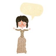 cartoon worried victorian woman with speech bubble N2