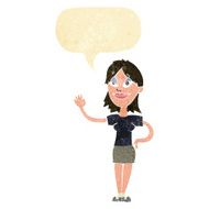 cartoon woman waving with speech bubble N66