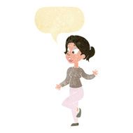 cartoon friendly woman waving with speech bubble N9