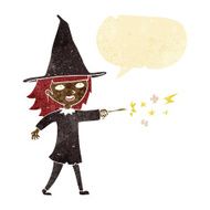cartoon witch girl casting spell with speech bubble N4