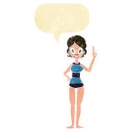 cartoon woman in striped swimsuit with speech bubble N2