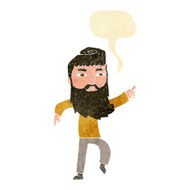 cartoon bearded man pointing the way with speech bubble N2