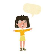 cartoon happy woman pointing with speech bubble N14