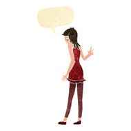 cartoon woman waving with speech bubble N67