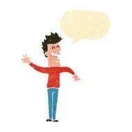 cartoon happy man waving with speech bubble N8
