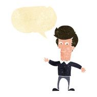 cartoon waving man with speech bubble N8