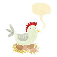 cartoon hen on eggs with speech bubble N2