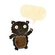 cartoon waving black bear cub with speech bubble N9