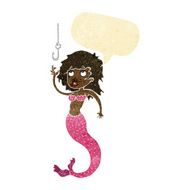 cartoon mermaid and fish hook with speech bubble