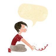 cartoon girl playing computer games with speech bubble