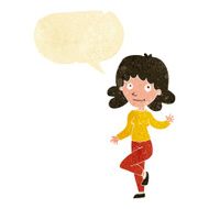 cartoon friendly woman waving with speech bubble N10