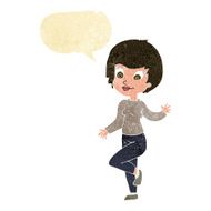 cartoon woman waving with speech bubble N68