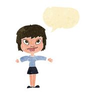 cartoon woman with open amrs speech bubble N2