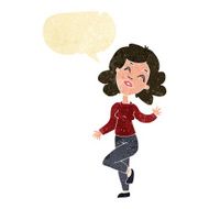 cartoon happy woman dancing with speech bubble N2