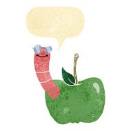cartoon apple with worm speech bubble N7