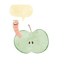 cartoon apple with worm speech bubble N10