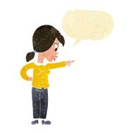 cartoon enthusiastic woman pointing with speech bubble N2