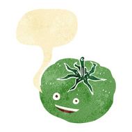 cartoon green tomato with speech bubble