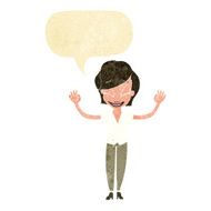 cartoon pretty woman with hands in air speech bubble N2
