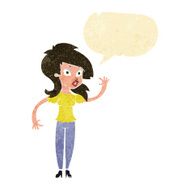 cartoon pretty woman waving with speech bubble N18
