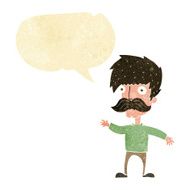 cartoon man with mustache waving speech bubble N6